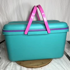 Vintage Eagle Craftstor Sewing Craft Storage Organizer Tote Bin Teal Purple Pink