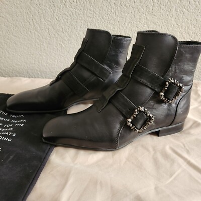 John Fluevog Sutton Skull Buckle women's boots size new with