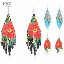 Multi Color Boho Flower Beads Earrings Beaded Long Drop Dangle Earrings 2587