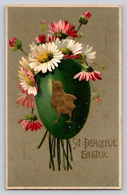 c1910 Fantasy Gold Chick Huge Exaggerate Egg Easter P726