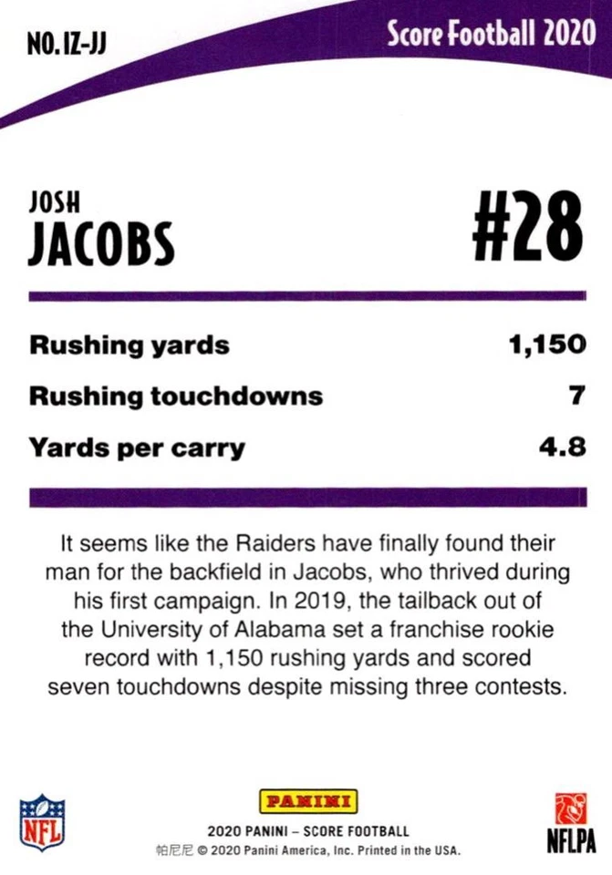 2020 Score In the Zone Red Josh Jacobs Las Vegas Raiders #IZ-JJ - Image 2 of 2