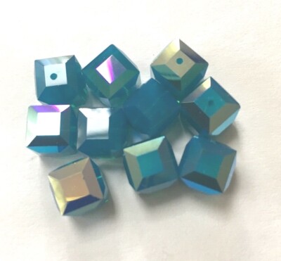 10 pc SWAROVSKI CRYSTAL CARIBBEAN BLUE OPAL AB 8mm Loose BEADS #5601 CUBES 8X8mm