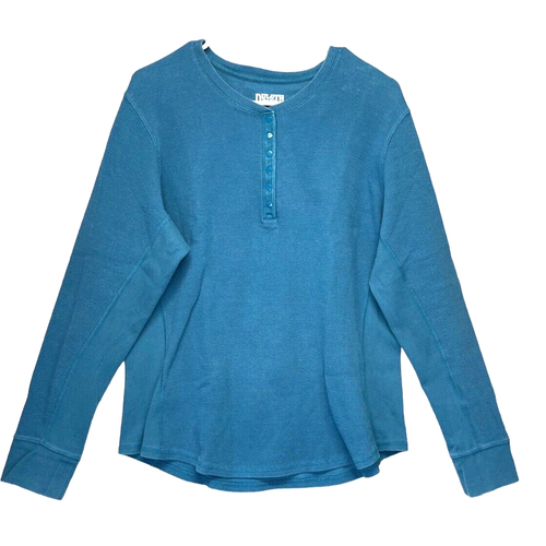 Duluth Shirt Womens Size L Teal Henley Thermal Long Sleeve Waffle Knit