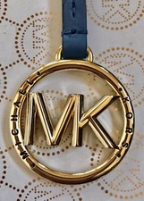 MICHAEL KORS GOLD HARDWARE MK LOGO CHARM DARK CHAMBRAY BLUE LEATHER HANDBAG FOB
