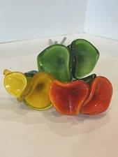 3pc Geneva Collection Hand Blown Glass Flowers 15” Yellow, Red, Green Excellent