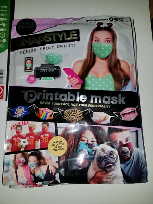 Snap Style Printable Mask (face) 4 Pack No Sew, Cloth, Elastic, and Nose Bridge