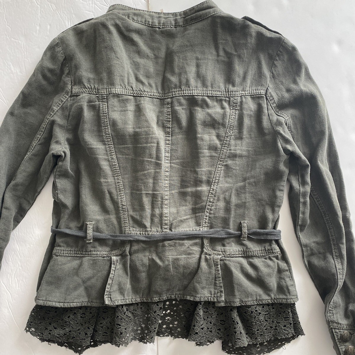 Free People Emilia Victorian Lace Ruffle Military Green Jacket