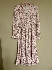Cottagecore Pink Girly Floral Prairie Dress Victorian Romantic Medium 285A5