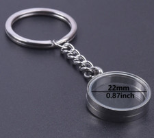 Round Glass Stainless Steel Keychain Holds Coins Charms 22 mm Handbag Key Holder