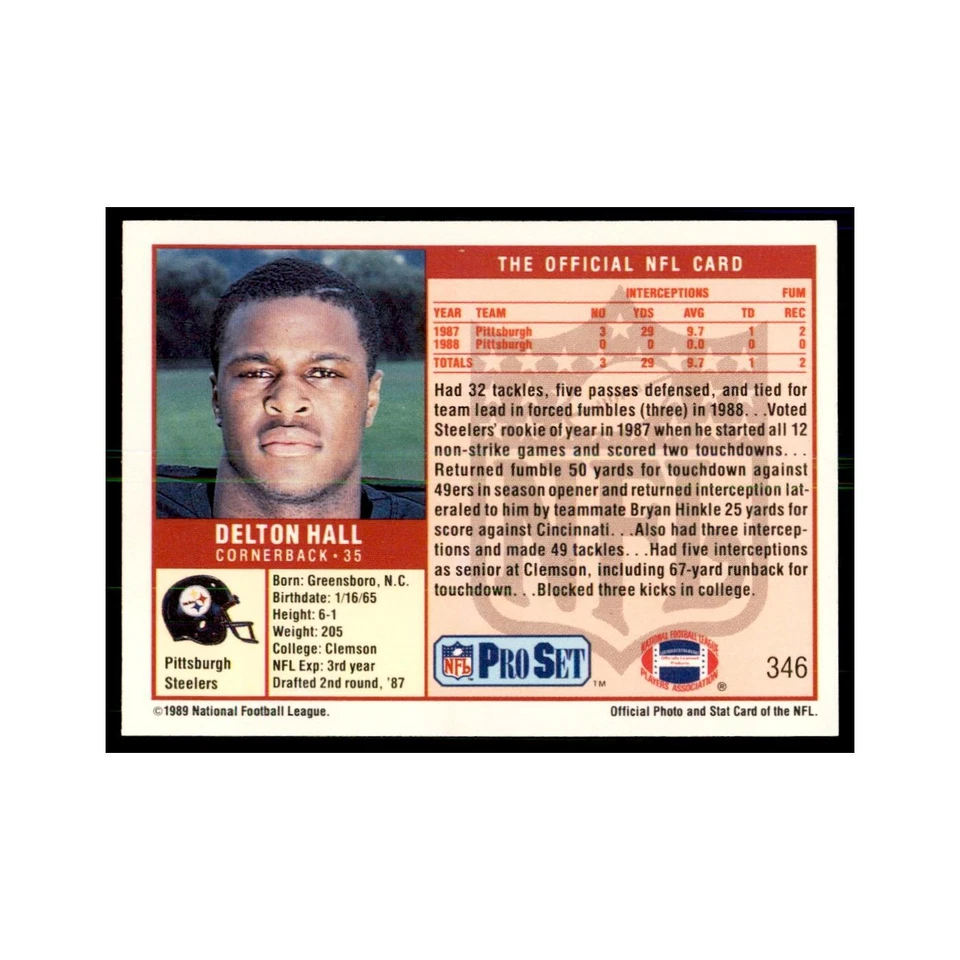 Delton Hall 1989 Pro Set #346 Football Cards Football Card NM - Image 2 of 3