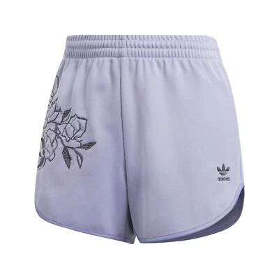 Adidas Originaux FEMMES Lilas Floral Short Violet Été Vacances Confortable Salon - Photo 1/4