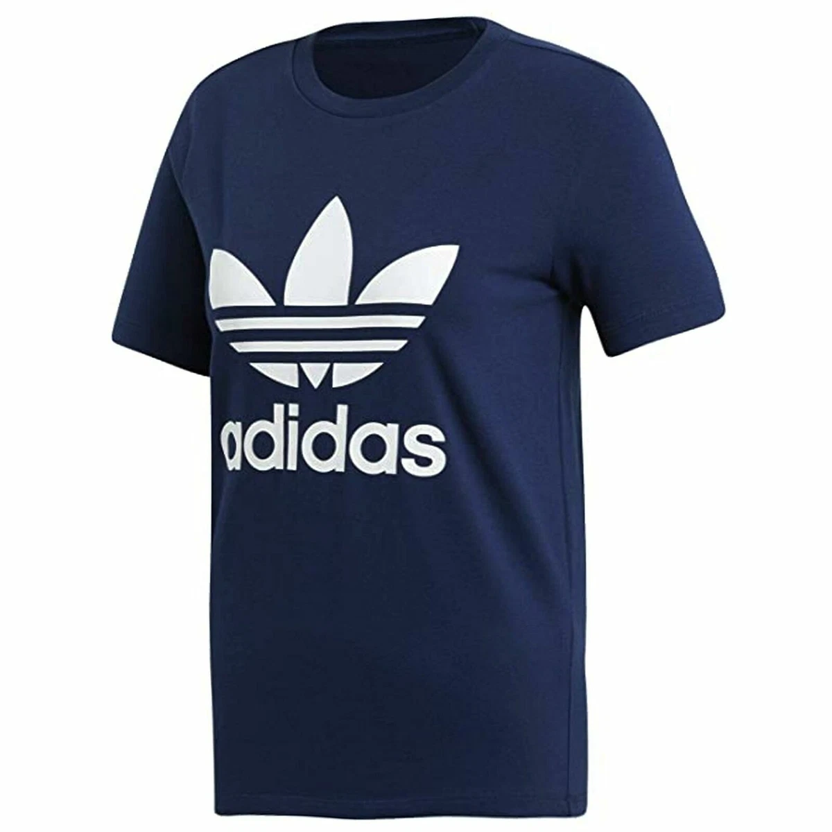 Adidas Womens Trefoil Tee Graphic T Shirt Crew Neck Top Navy DV2599 eBay