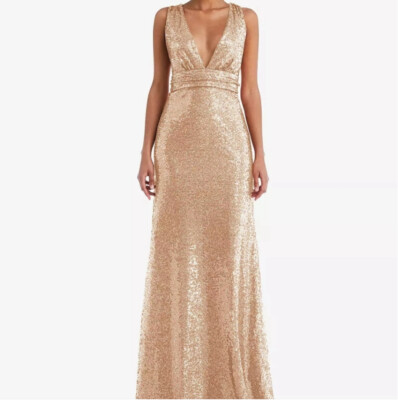 Thread Open Neck Criss Cross Back Sequin Formal Gown in Copper Rose NWT