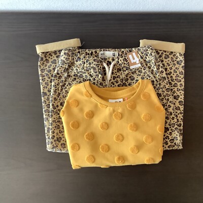 Cotton On Kids Girls Outfit Set Leopard Slouch Jeans & Sage Crew Honey Shirt 4T