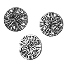 10 Sand Dollar Shank Buttons 19x18mm Silver Metal Sewing Beads for Ocean Jewely
