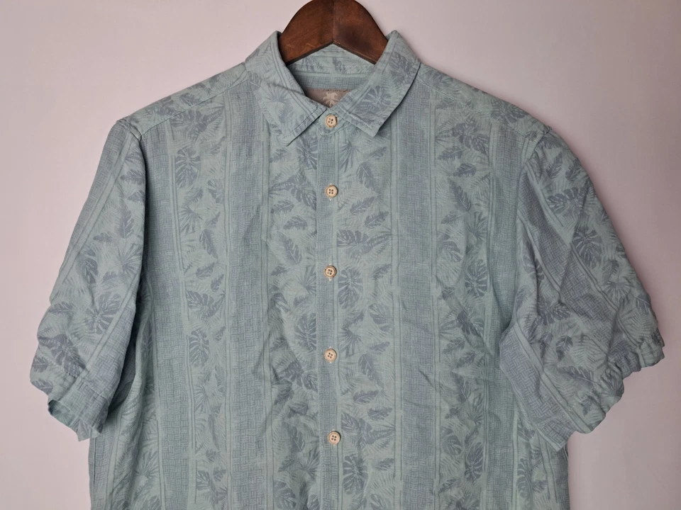 Camisa Hawaiana Margaritaville Para Hombres Grande Azul Seda Mezcla de Lino Abotonada S/S Foto 2 de 4