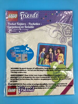 LEGO Friends 2 Pocket Folders & 2 Sticker Sheets School Girls Best Friends Pink