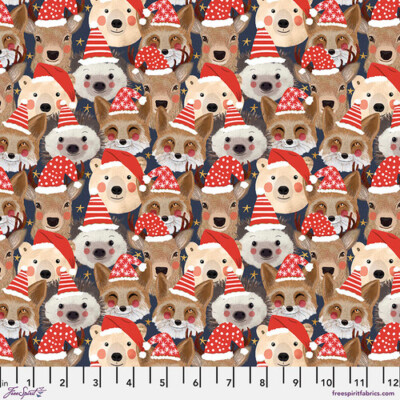 Free Spirit Mia Charro Christmas Squad Wild Santa Navy Cotton Fabric By Yard