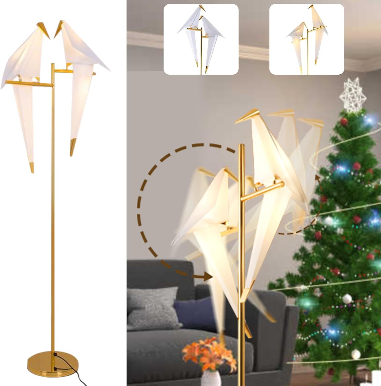 72In Modern LED Floor Lamp, 2-Birds Floor Light Gold Metal Lamp Fixtures