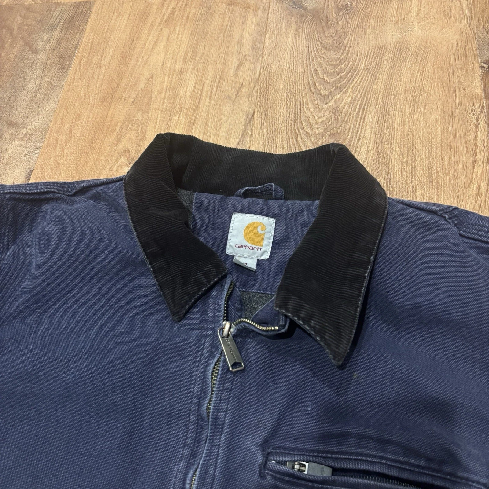Vintage Carhartt Detroit Jacket Mens Medium Blanket Lined Faded Blue Distressed image 3