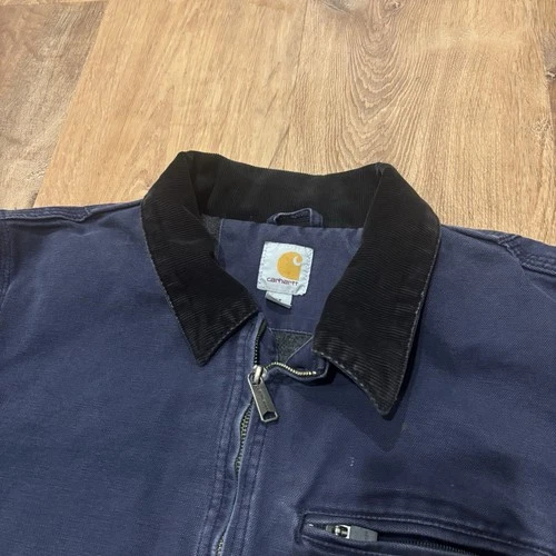 Vintage Carhartt Detroit Jacket Mens Medium Blanket Lined Faded Blue Distressed image 3