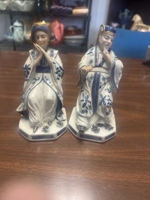 Vienna Woods Mann Limited Edition Asian Figurine Pair Blue & White Decor