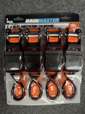 HaulMaster 1 x15  Ratcheting Tie Down Straps 4-Pack 400 lb Working Load New