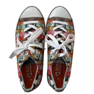 Skechers BOBS for Dogs Multicolor Cartoon Puppy Print Canvas Sneakers Womens 8