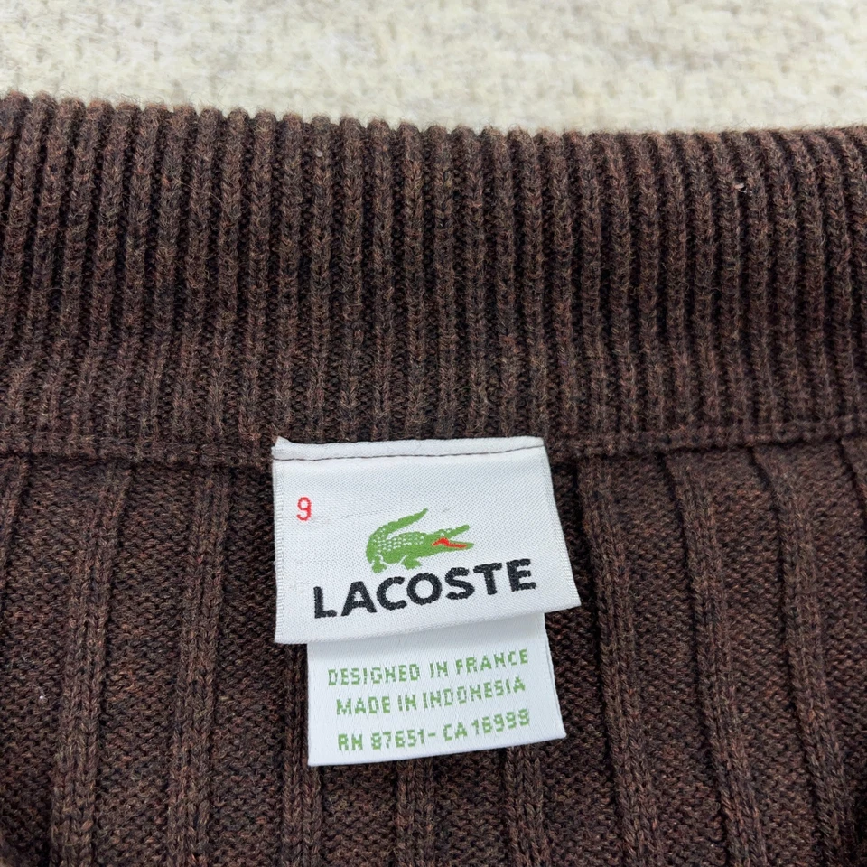 Suéter Lacoste Hombres Talla 9 4XL Marrón Cremallera Completa Acanalado Cárdigan Tejido Abuelo Adulto Foto 3 de 4