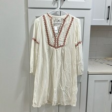 Gap Women's White And Pink Embroidered Long Sleeve Midi Dress Size Small
