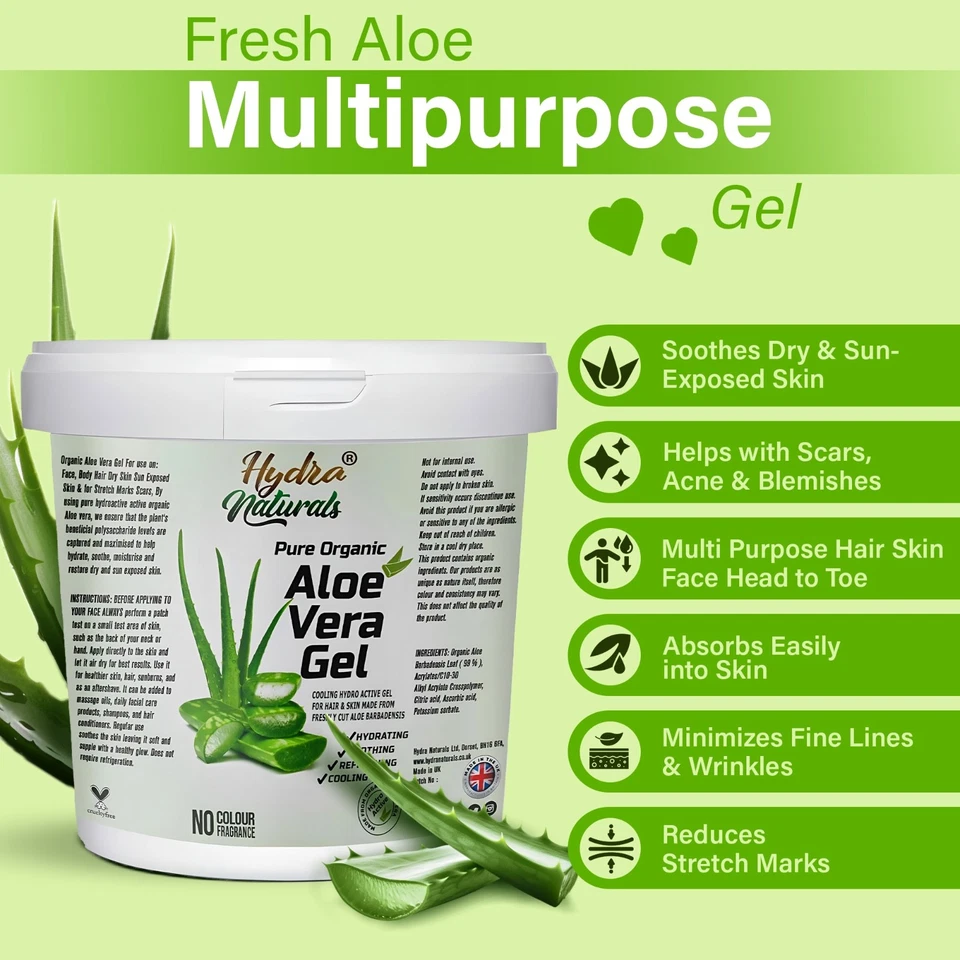 Aloe Vera Gel 100% Pure Natural Organic Multipurpose Soothing Hair & Skin Care - Image 3 of 4