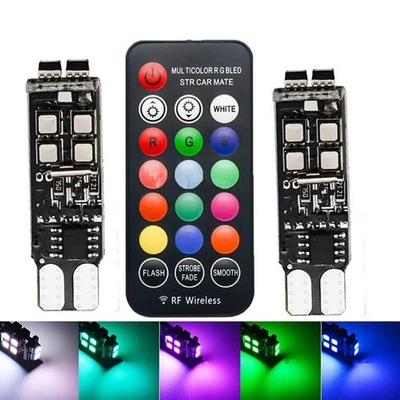 2PCS RGB T10 W5W 3535 10SMD For Car LED Marker Lamp Position Light with Remote