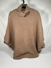 Banana Republic Medium Brown Knitted Poncho Cape Sweater Mock Neck Buckle Detail
