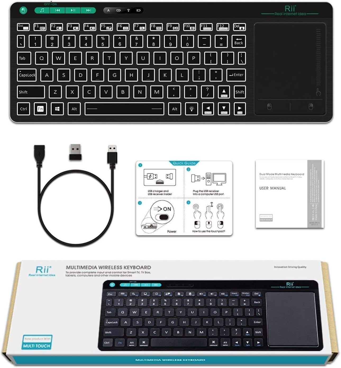 Rii K18 Wireless  Multimedia  Keyboard 3-LED Color Backlit