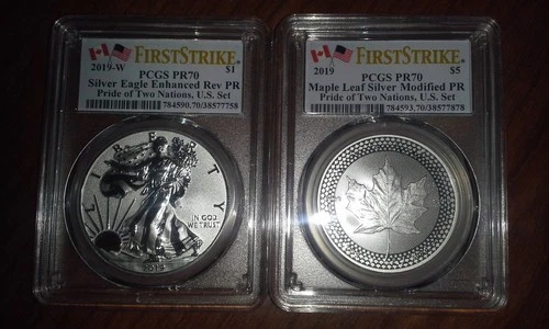 2019 American Silver Eagle Pride of Two Nations, U.S. Set PCGS PR70