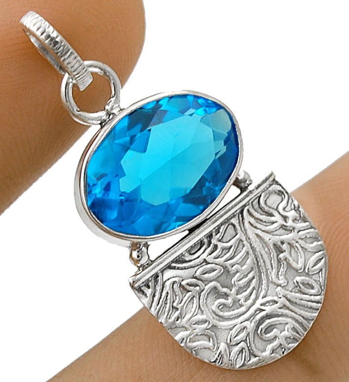 Natural 3CT Flawless Blue Topaz 925 Sterling Silver Pendant 1 1/4