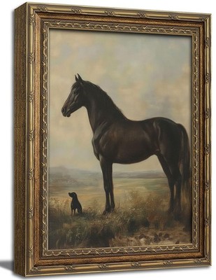 Vintage Horse and Dog Canvas Prints - Rustic Animal Landscape Pictures