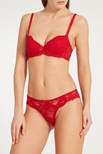 NWT Agent Provocateur Rosele Set Red Bra 36D Brief 3 M Medium lace lingerie