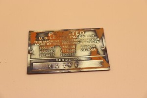 Hannibal S. Hatton Concrete Mixer Serial no. N3600 ID Plate