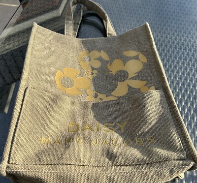 MARC JACOBS DAISY KHAKI GREEN GOLD BURLAP SHOPPER BAG COTTON TOTE 16x13'' NWT