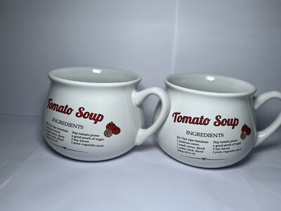 2x Suppen Rezept Becher Tasse Schüssel mit Griffen Tomatensuppe Keramik