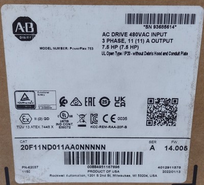 New Sealed Allen-Bradley 20F11ND011AA0NNNNN SerA 11A 480V 7.5 HP Powerflex 753