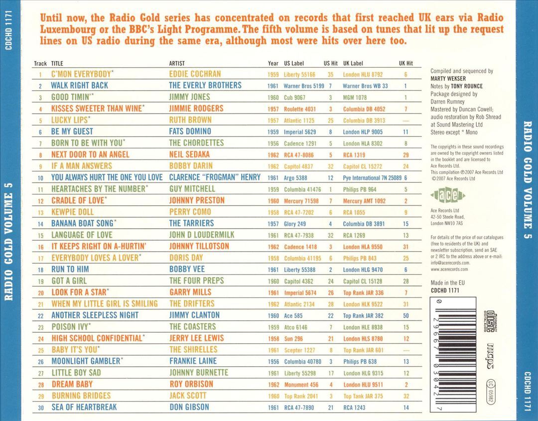 VARIOUS ARTISTS RADIO GOLD, VOL. 5 NEW CD