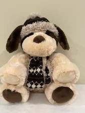 Hugfun International Dog Wearing Scarf & Hat Plush Brown Soft Toy Stuffed Animal