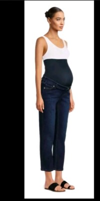 New Time & Tru Maternity Dark Wash Straight Jeans with Belly Band Size M (8-10)