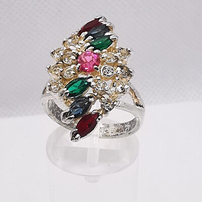 Beautiful Striking Sterling Silver Gemstones Sapphire, Emerald, Ruby Ring