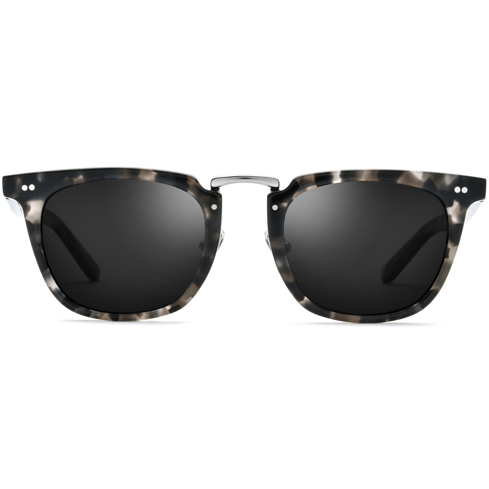 Square Sunglasses for Men Women Acetate Frame Metal Bridge Two Silver Accents