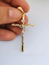 14K GF Men Cross Pendants ,Crucifix 48x28mm, Dije Cruz Para Hombre Oro Laminado.