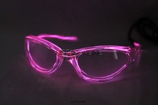 NEON PINK EL WIRE SUNGLASSES WITH CLEAR LENSES GLOW FLASHING LIGHT UP STROBE