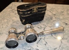 Antique LeMaire Fabt Paris France Opera Glasses Mother of Pearl Folding Arm Case